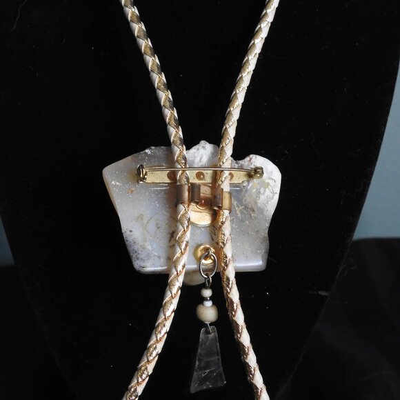 Handmade Artisan Moss Agate & Mexican Opal Bone Silver Bolo Tie - Picture 6 of 7